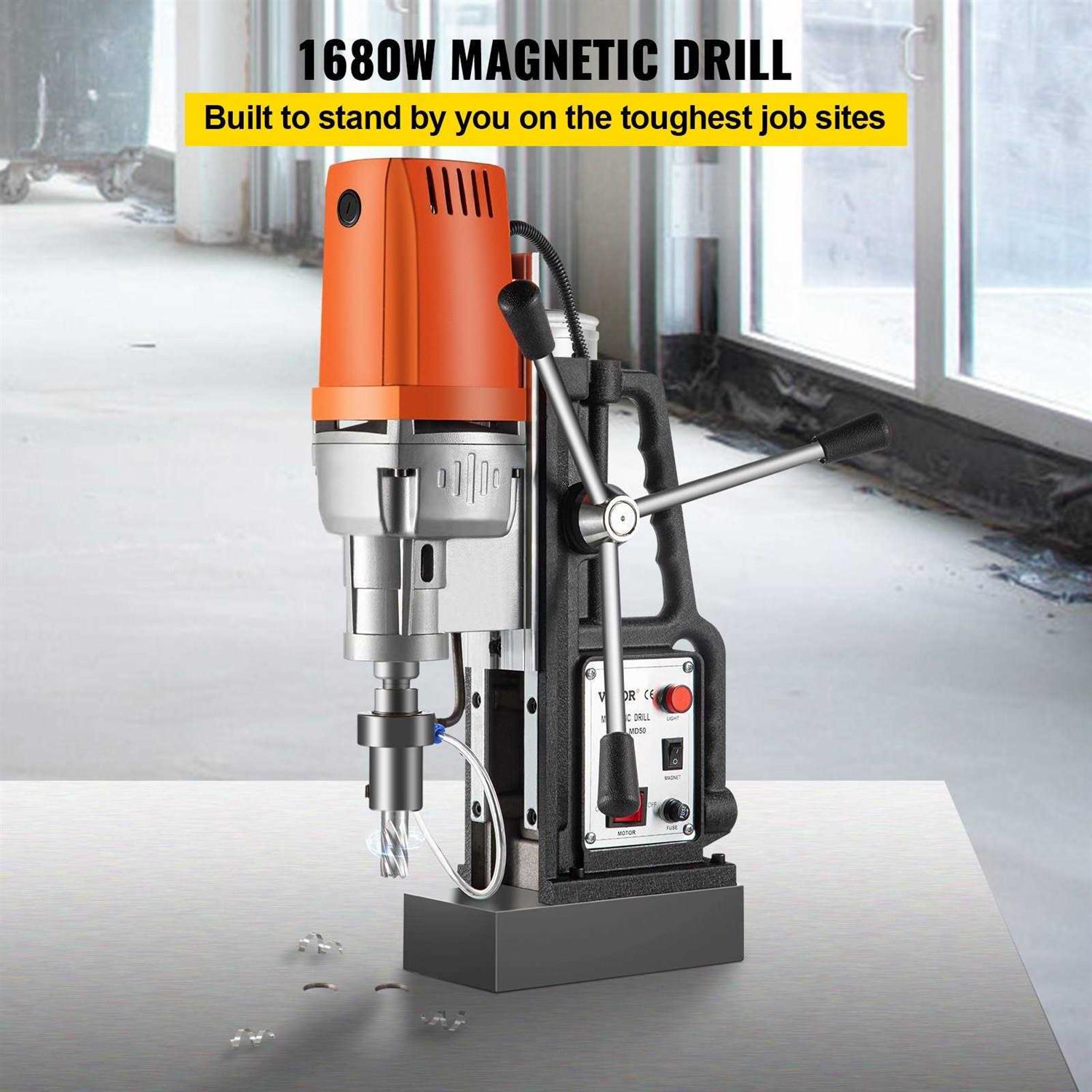 VEVOR Magnetic Drill 1680W Magnetic Drill Press with 2Inch Boring Diameter Annular Cutter Machine 2900 LBS 11pcs HSS Annular Cutter Bits - Image 3