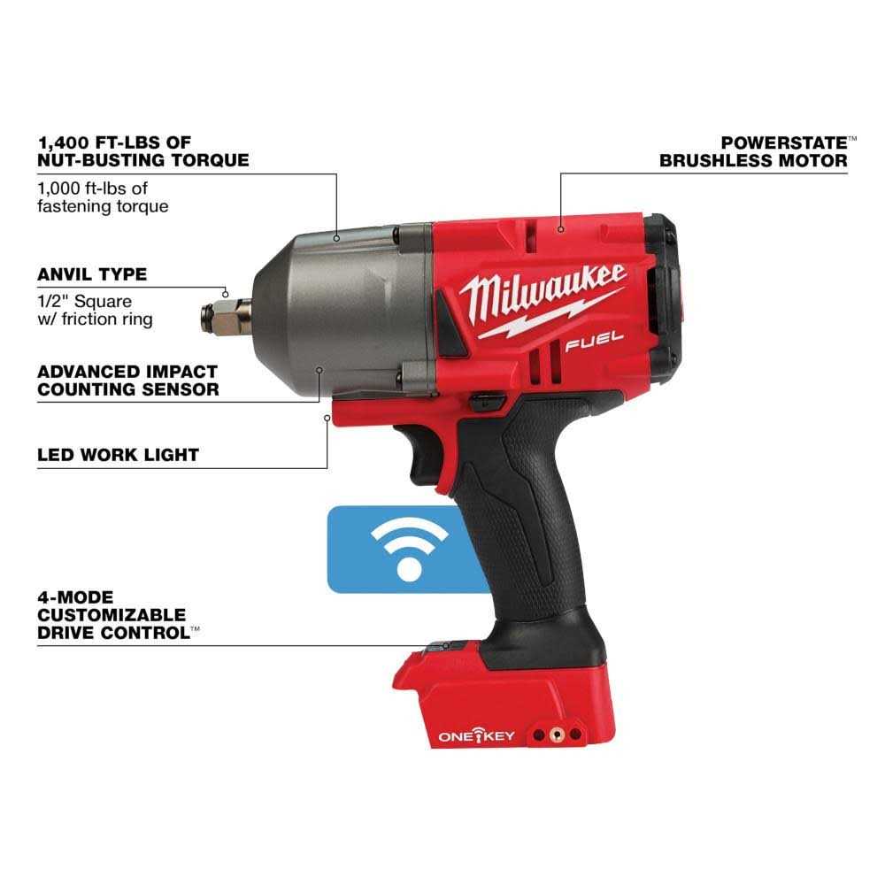 Milwaukee 2863-20 M18 FUEL ONE-KEY High Torque Impact Wrench 1/2 Friction Ring - Image 5