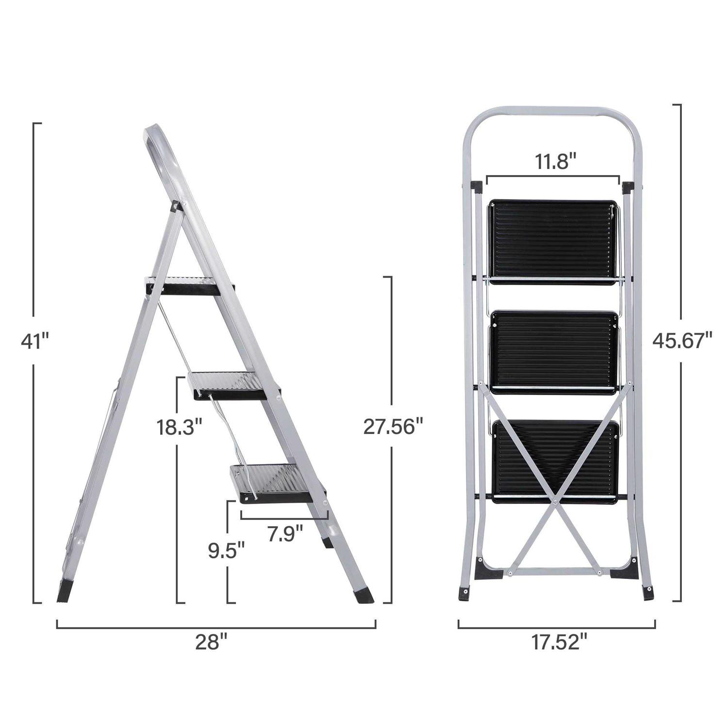 Zeny 3 Step Ladder Folding Step Stool Wide Anti-Slip Platform 330lbs Capacity - Image 5