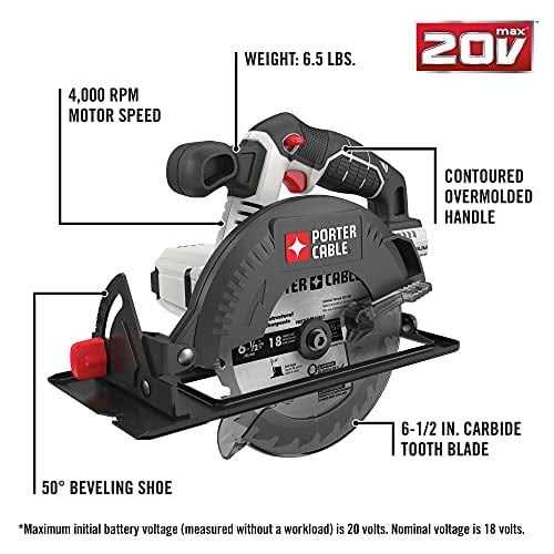 Porter Cable PCC660B 20V MAX* 6-1/2 in Cordless Circular Saw - Image 2