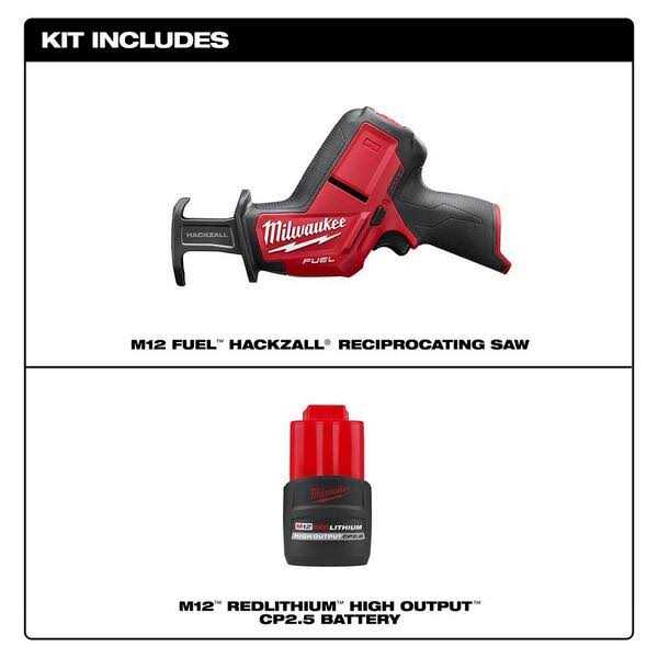 Milwaukee M12 FUEL 12V Lithium-Ion Brushless Cordless HACKZALL Reciprocating Saw w/CP High Output 2.5 Ah Battery Pack - Image 5
