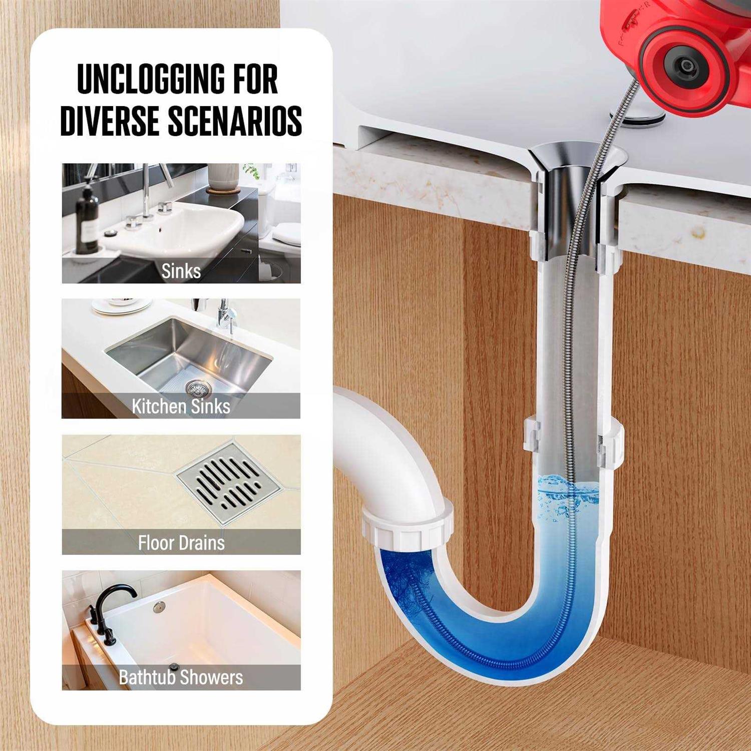 POPULO Electric Drain Auger,25Ft Plumbing Snake Drain Clog Remover Tools - Image 4