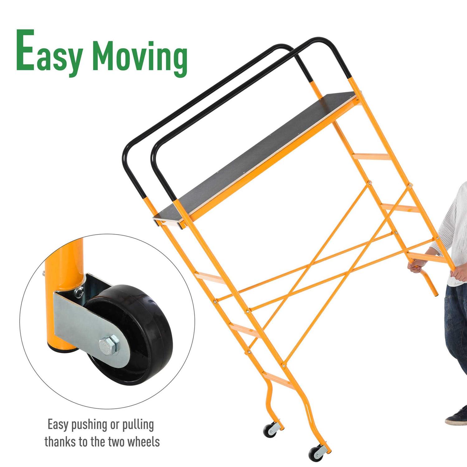 HOMCOM 4-Step Steel Scaffold Organizer Platform 2 Wheels Free Moving for Indoor-Outdoor - Image 3