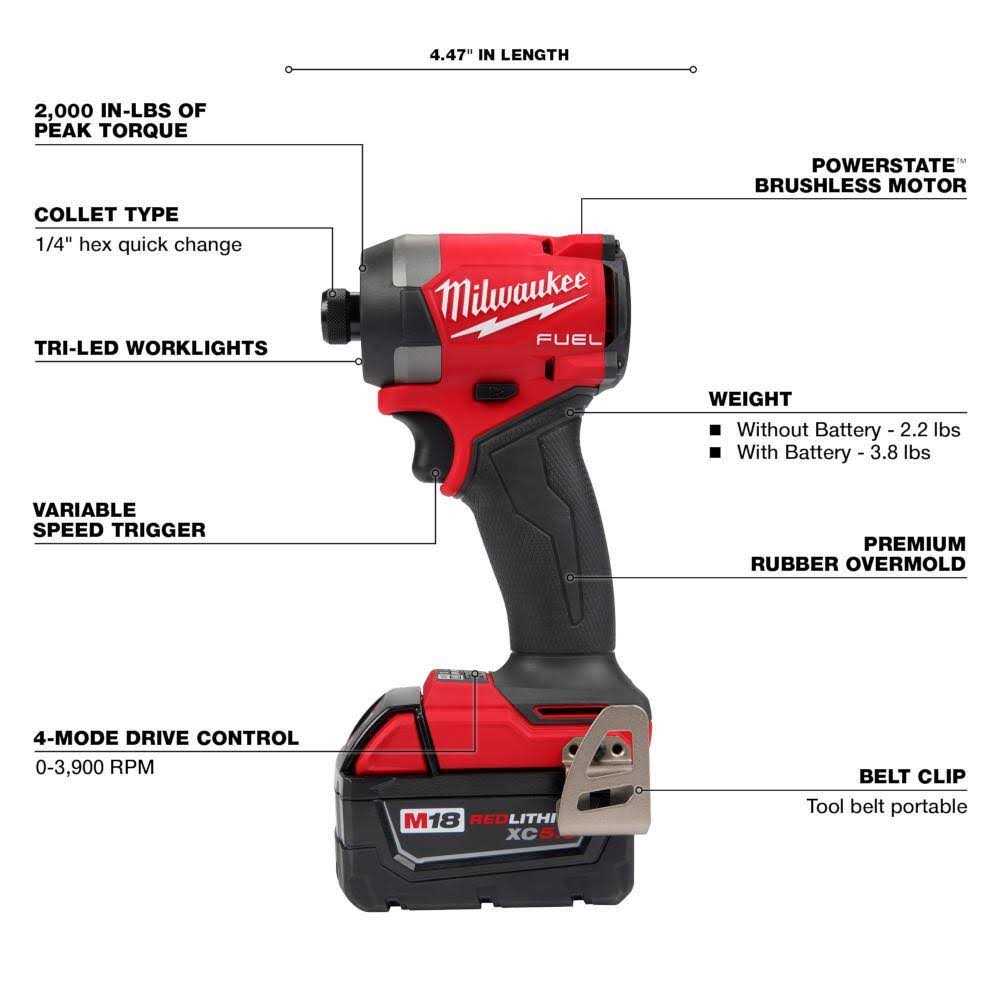 Milwaukee M18 FUEL 18-Volt Lithium-Ion Brushless Cordless Hammer Drill and Impact Driver Combo Kit with 8.0 Ah High Output Battery - Image 4