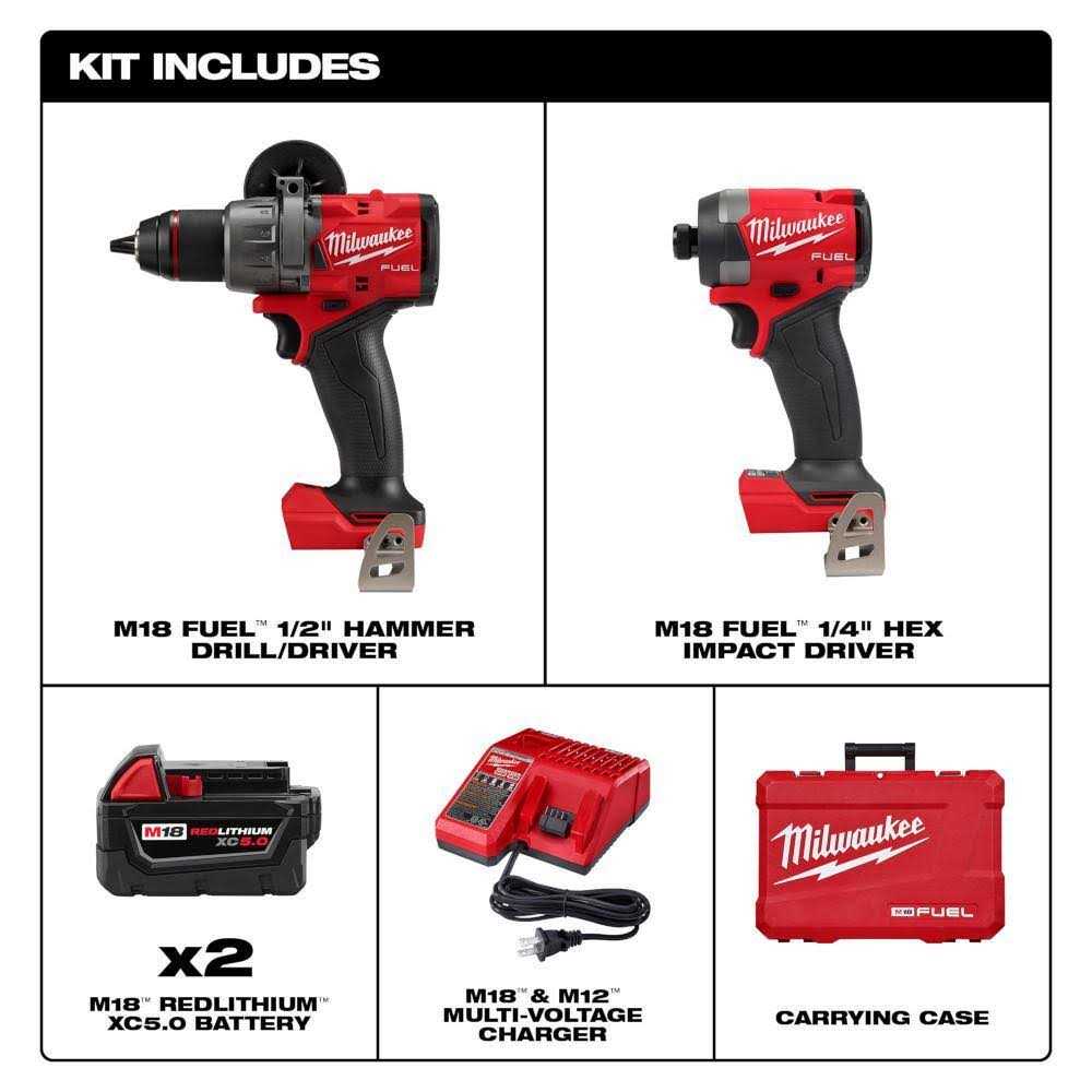 Milwaukee M18 FUEL 18-Volt Lithium-Ion Brushless Cordless Hammer Drill and Impact Driver Combo Kit with 8.0 Ah High Output Battery - Image 5