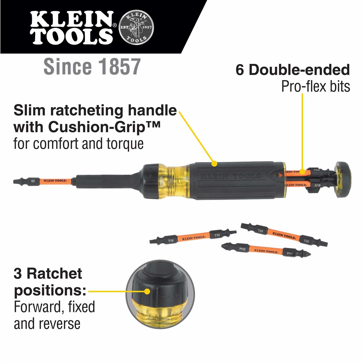 Klein Tools 13-Piece Ratcheting Assorted Multi-bit Screwdriver 32313HD - Image 3