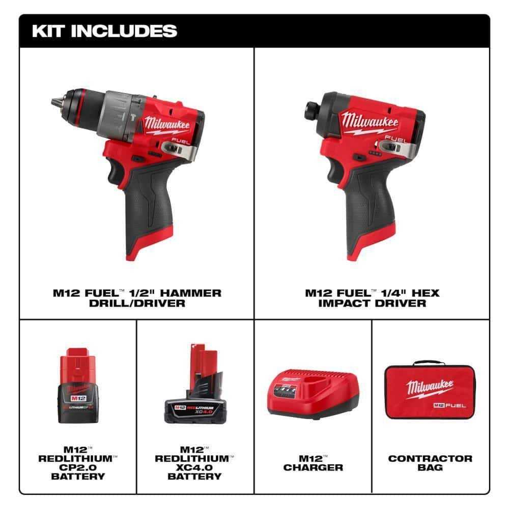 Milwaukee M12 12-Volt Cordless FUEL Brushless Hammer Drill Impact Driver Combo Kit w - Image 5