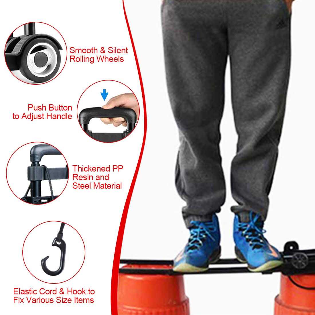 Double Rhombus Folding Hand Truck Lightweight Portable Cart 110 lbs/50kg Capacity Heavy Duty Utility Cart with Telescoping Handle - Image 4