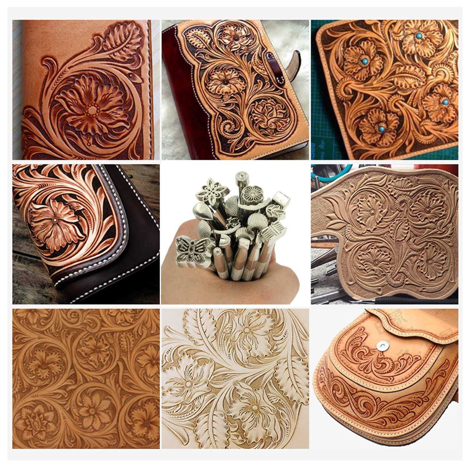 Moriahan Leather Stamping Tools Kit,Leather Different Shape Saddle Making Stamp Punch Set,Leather Carving Tools Kit with Leather Working Hammer - Image 3