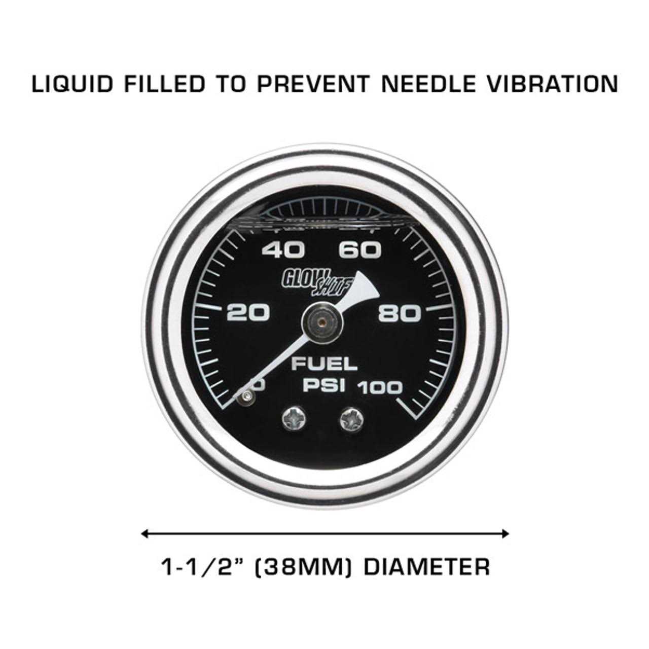 GlowShift Liquid Filled Mechanical 15 PSI Fuel Pressure Gauge Black Dial - Image 4