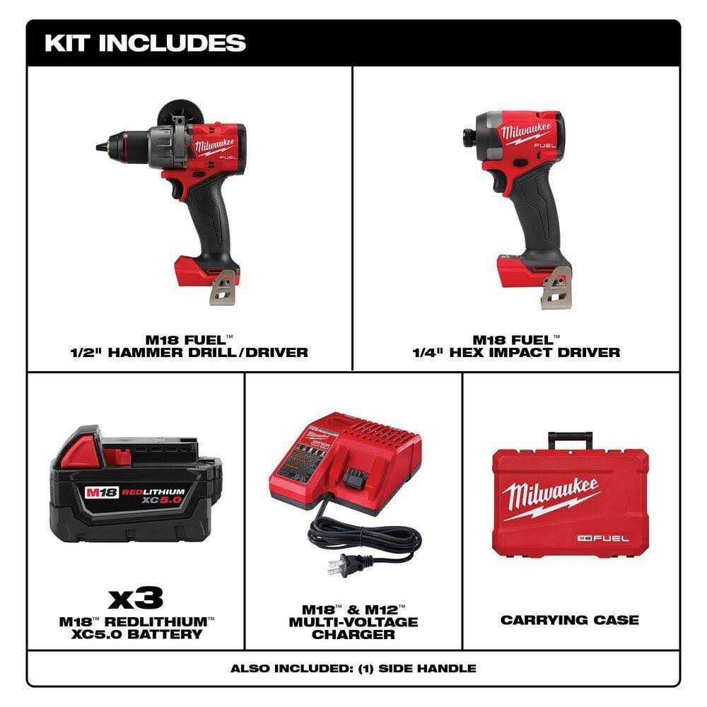 Milwaukee M18 FUEL 18 V Lithium-Ion Brushless Cordless Hammer Drill and Impact Driver Combo Kit with 5.0Ah Batteries - Image 3