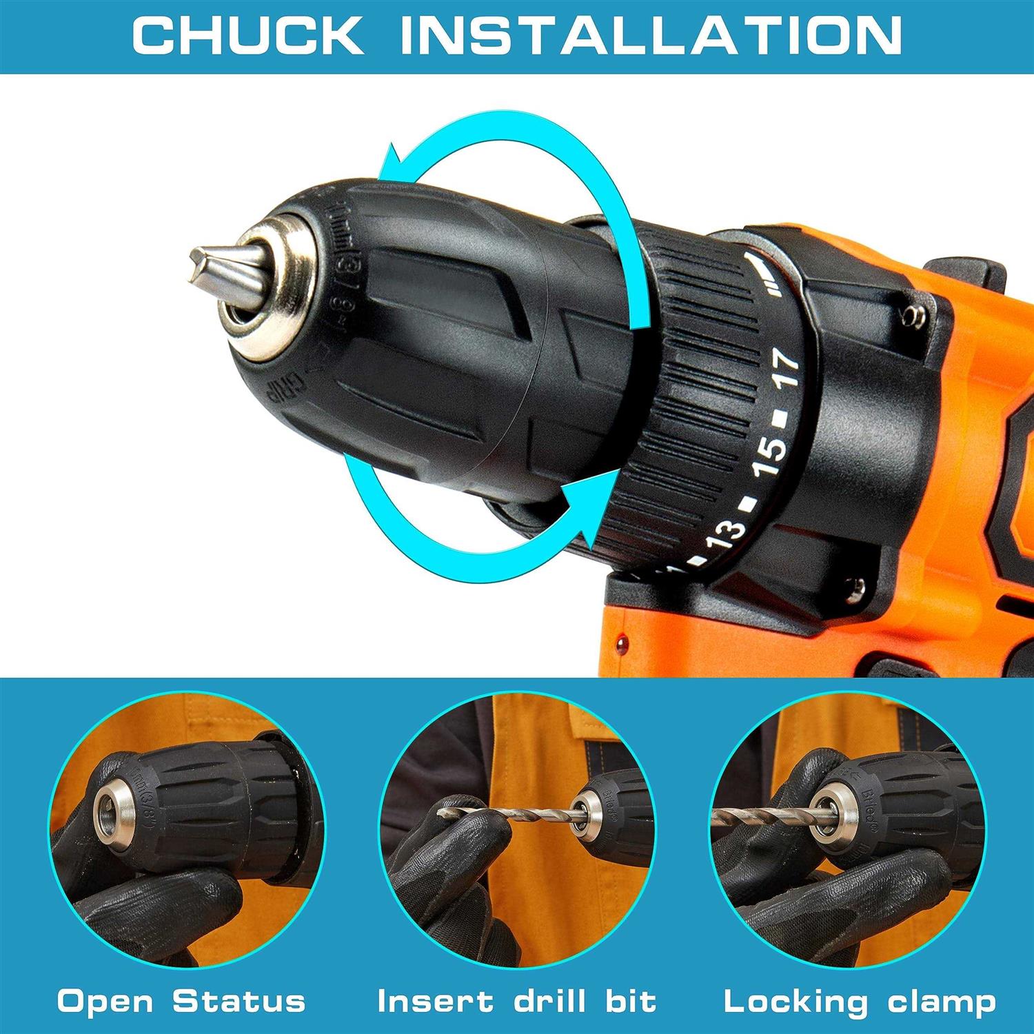 Nichilas Cordless Drill, 21V Power Screwdriver 2 Variable Speed 3/8” Keyless Chuck, 1500mAh Battery and Charger for assembling, repairing and DIY - Image 5