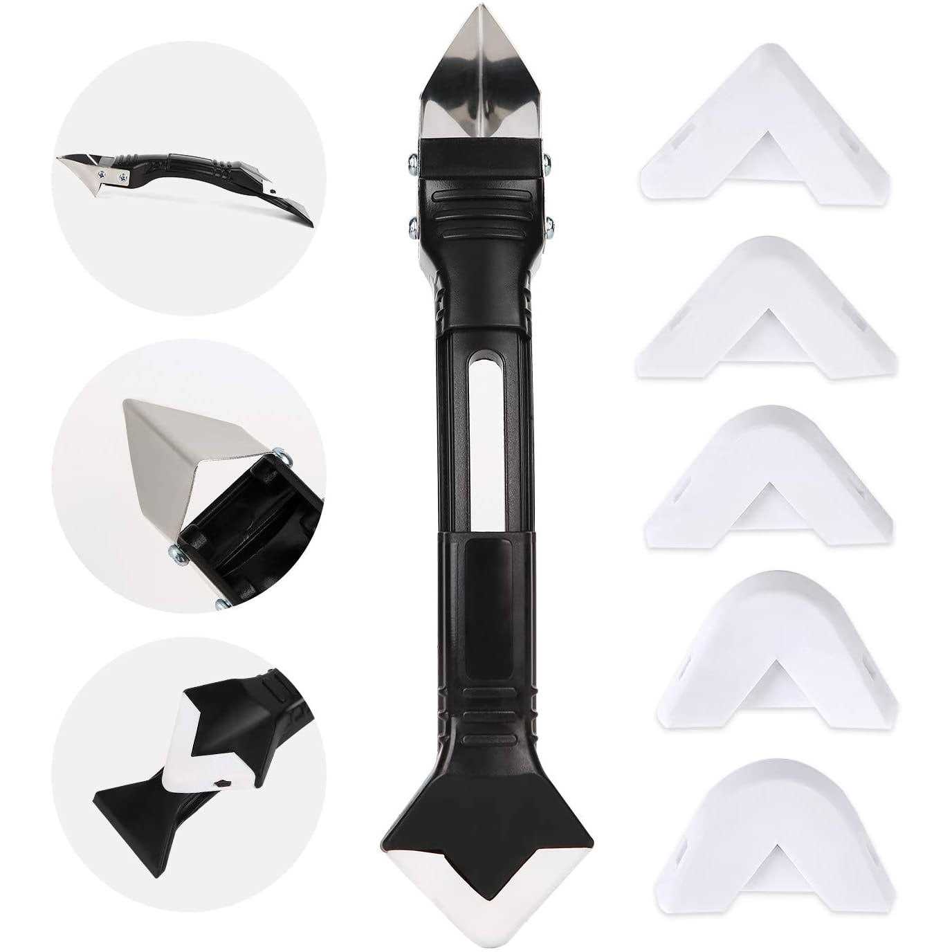 Jidomifurnis 3 in 1 Silicone Caulking Tools, Glass Glue Angle Scraper, Stainless Steelhead Caulk Remover and Sealant Scraper - Image 4