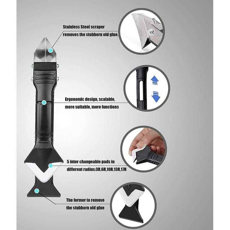 Jidomifurnis 3 in 1 Silicone Caulking Tools, Glass Glue Angle Scraper, Stainless Steelhead Caulk Remover and Sealant Scraper - Image 5
