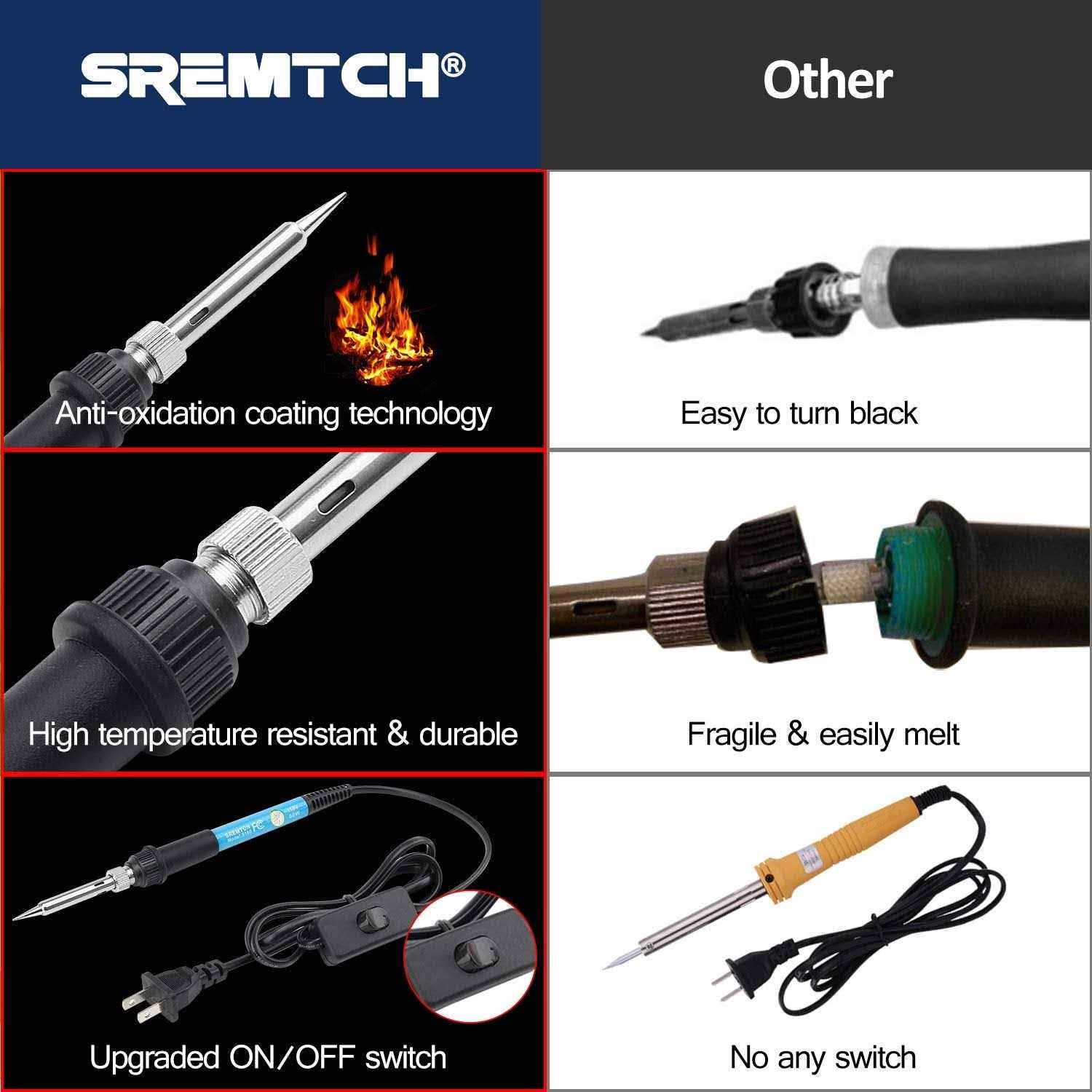 SREMTCH 9-in-1 Soldering Kits 60W Adjustable Temperature Welding Tool with On-Off Switch - Image 5