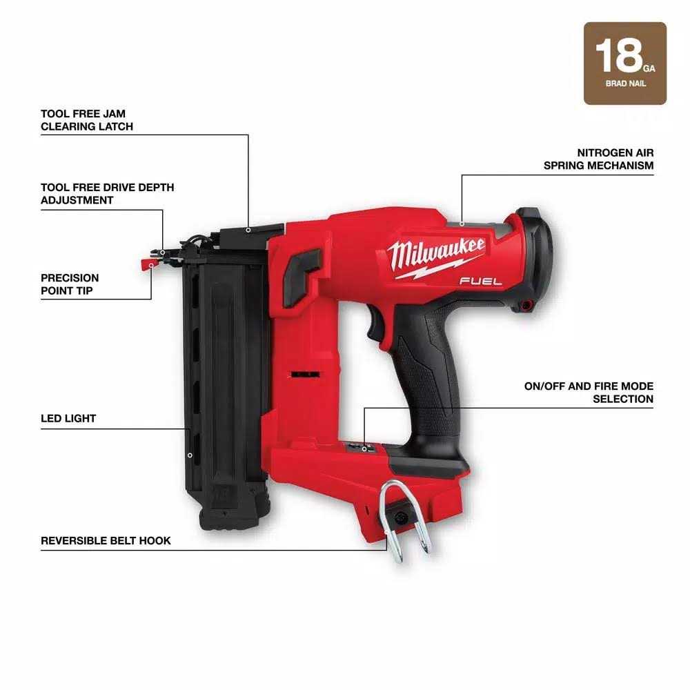 Milwaukee M18 FUEL 18-Volt Lithium-Ion Brushless Gen II 18-Gauge Cordless Brad Nailer - Image 5