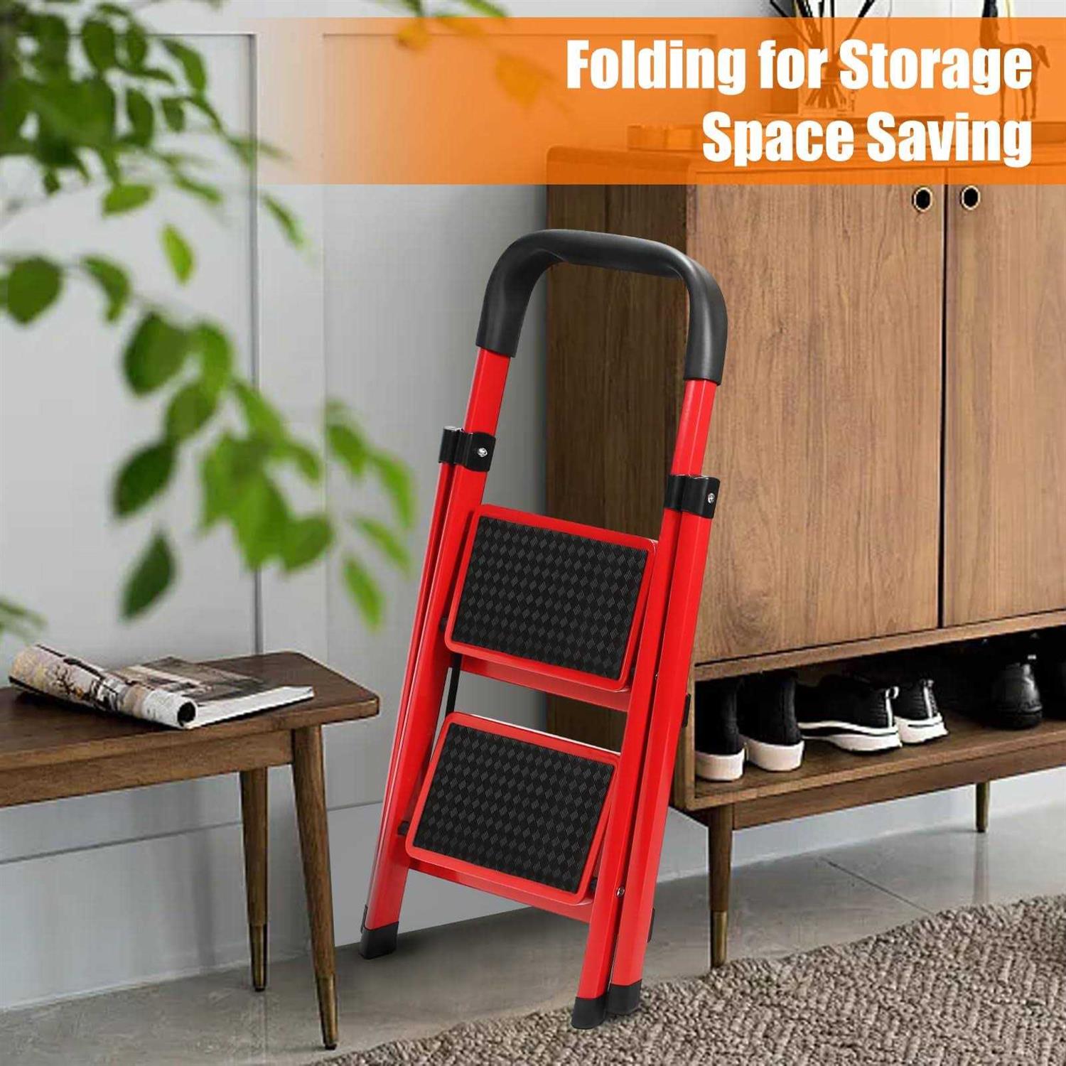 2 Step Ladder,Folding Step Stool with Handgrip and Anti-Slip Wide Pedal,Lightweight and Sturdy,Ideal for Home Kitchen Office Use - Image 5