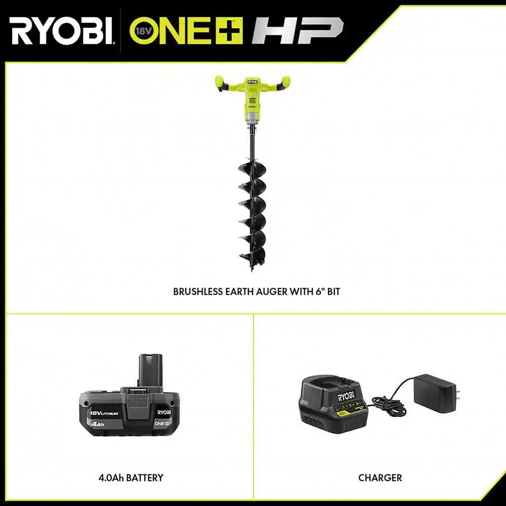 Ryobi ONE+ HP 18V Brushless Cordless Earth Auger with 6 in. Bit with 4.0 Ah Battery and Charger - Image 3