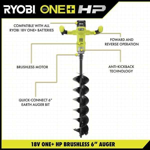 Ryobi ONE+ HP 18V Brushless Cordless Earth Auger with 6 in. Bit with 4.0 Ah Battery and Charger - Image 4