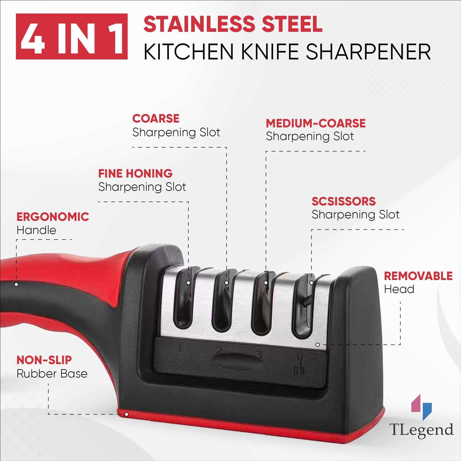 Knife Sharpeners for Kitchen Knives Stainless Steel 4 in1 Kitchen Knife Sharpener - Image 3
