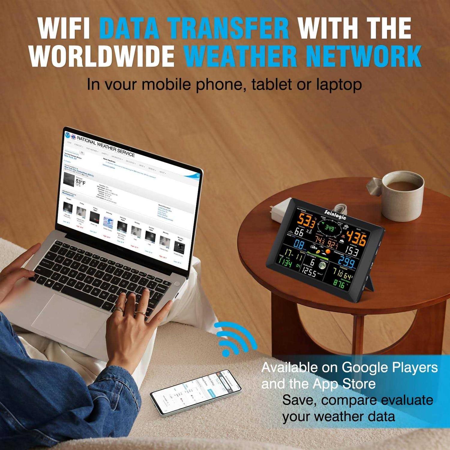 Sainlogic WiFi Weather Station, 10.2 inch Large Display Wireless Weather Station, Weather Station Wireless Indoor Outdoor with Rain Gauge and Wind - Image 4