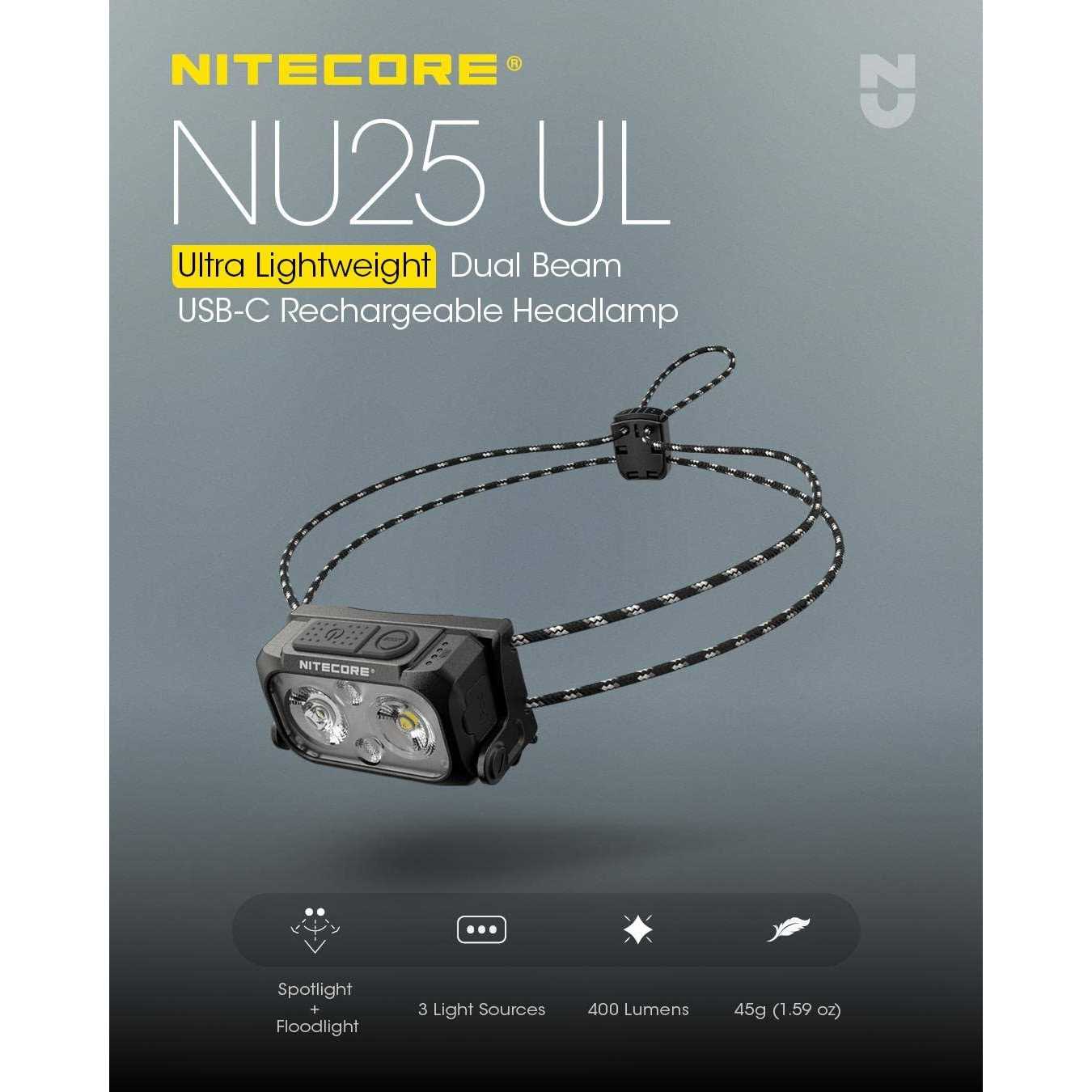 Nitecore NU25 UL 400 Lumens Ultralight Rechargeable Headlamp - Image 4