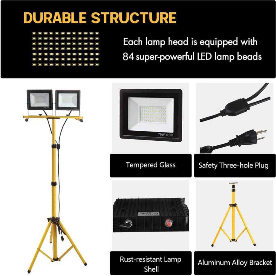 GUWELL 21000 Lumen Work Lights with Stand, 2 Adjustable Head LED Work Light, with Adjustable and Foldable Tripod Stand - Image 4