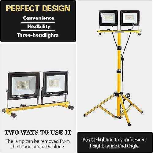 GUWELL 21000 Lumen Work Lights with Stand, 2 Adjustable Head LED Work Light, with Adjustable and Foldable Tripod Stand - Image 5