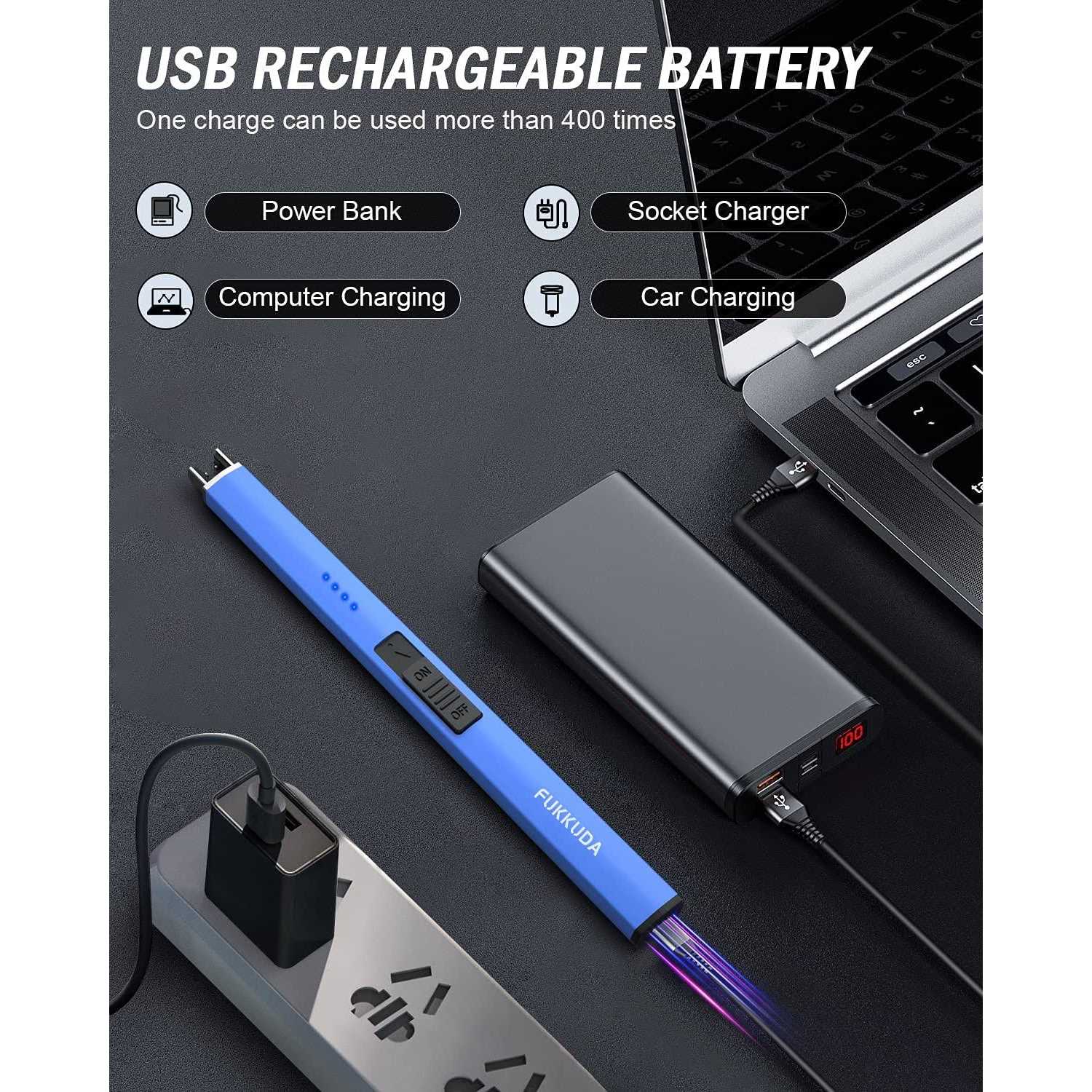 Electric Candle Lighter Plasma Arc Lighters Windproof & Flameless with USB Rechargeable Battery Double Safety Switch - Image 5