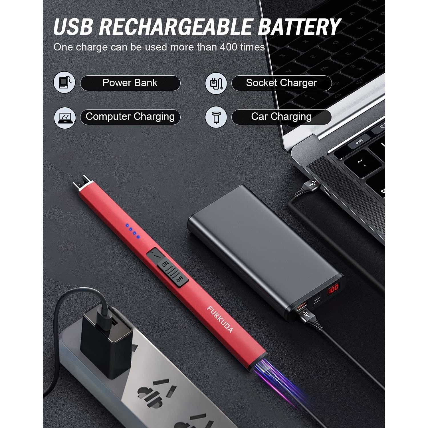 Electric Candle Lighter Plasma Arc Lighters Windproof & Flameless with USB Rechargeable Battery Double Safety Switch - Image 5