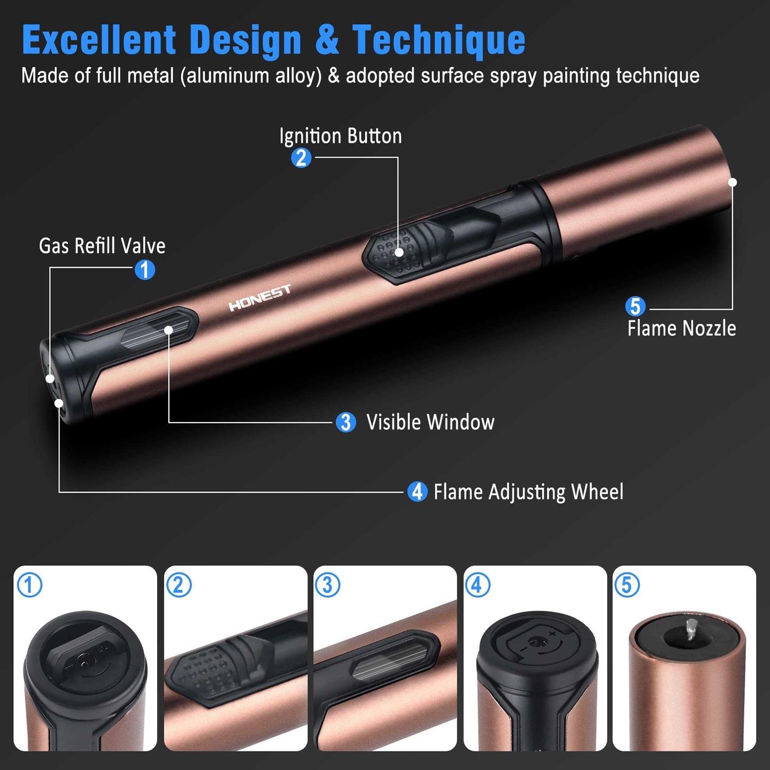 Ieik Butane Torch Lighter 2 Pack Refillable Adjustable Jet Flame Pen Lighter For Bbq Stove Grill 6-inch - Image 5