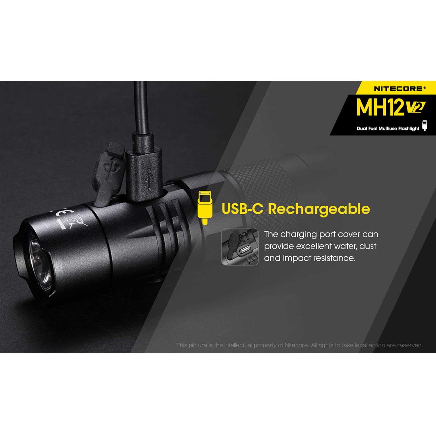 Nitecore MH12 v2 1200 Lumen USB-C Rechargeable Flashlight - Image 3