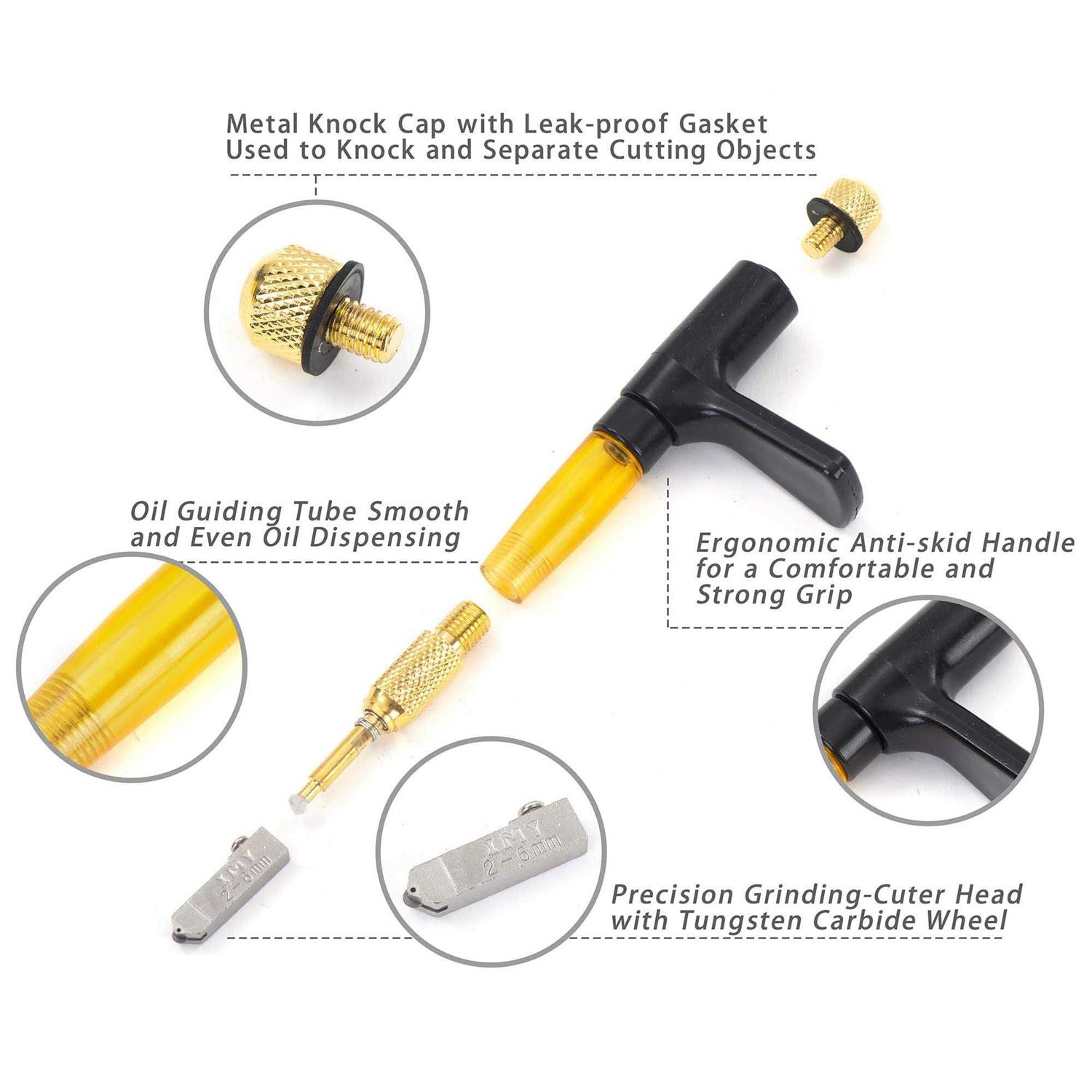IMT Pistol Grip Oil Feed Glass Cutter Tungsten Carbide Professional Stained Glass Cutting Tool with 3 Cutting Head 2mm-20mm - Image 3