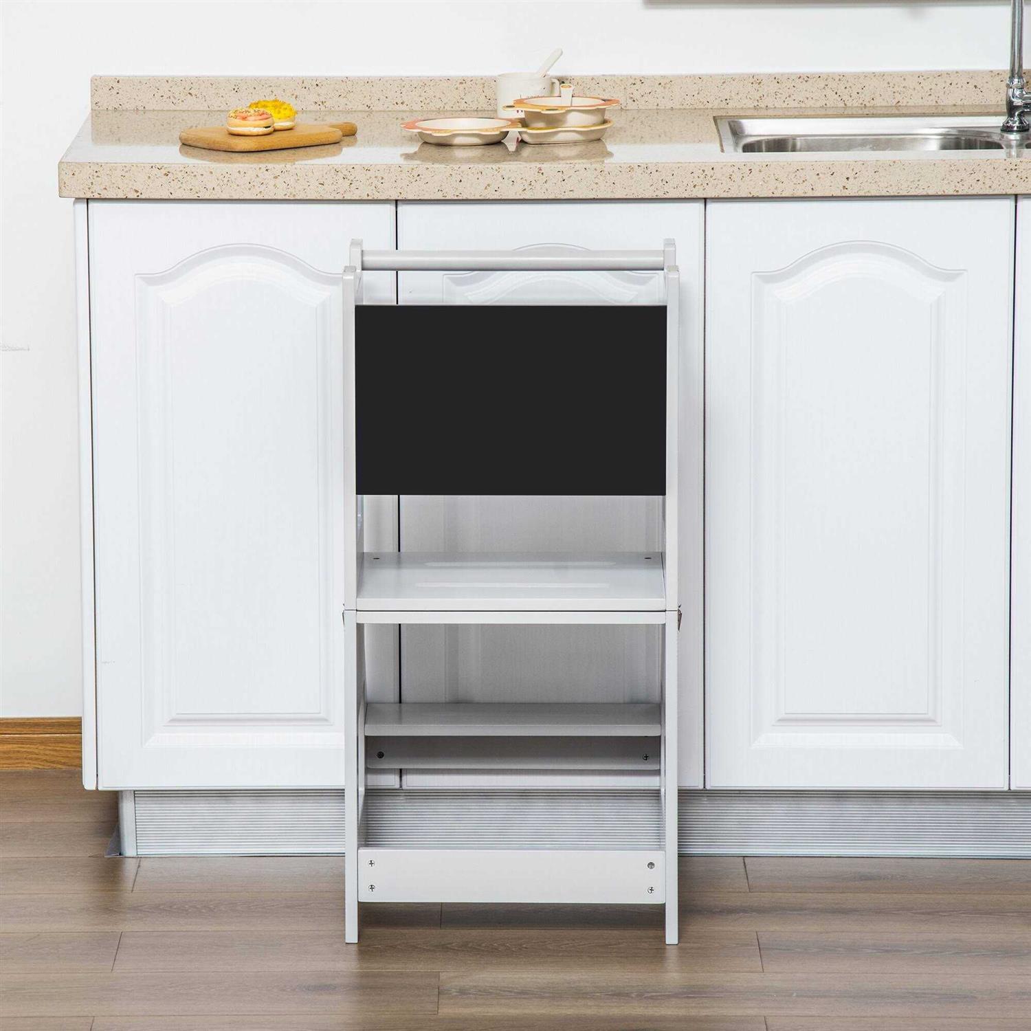 Qaba 2-in-1 Kids Kitchen Step Stool, Detachable Toddler Table and Chair Set - Image 4