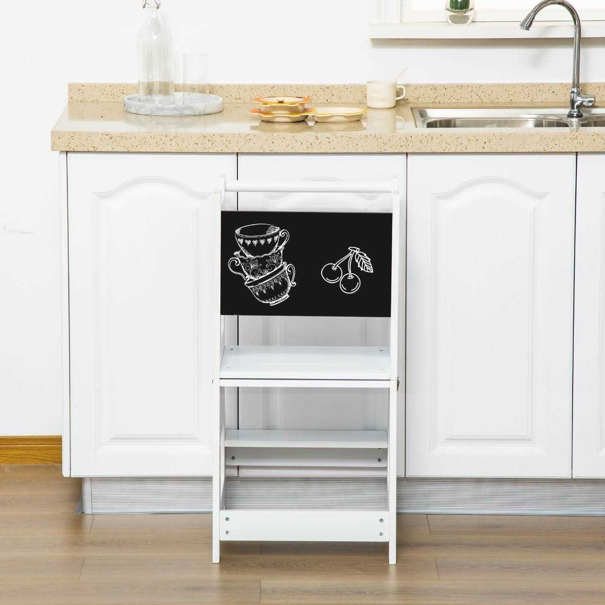 Qaba 2-in-1 Kids Kitchen Step Stool, Detachable Toddler Table and Chair Set - Image 5