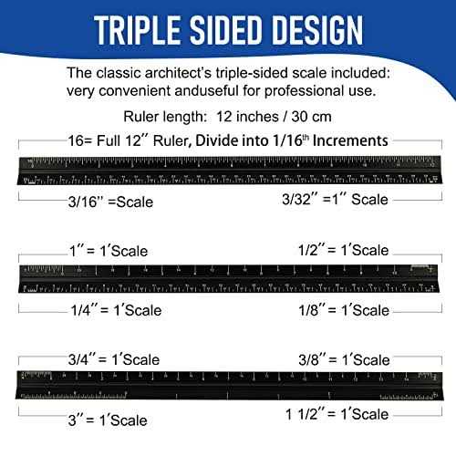 Dagongren Architectural Scale Ruler for Blueprint 12\ Metric Metal Engineers Triangle Drafting Ruler with Imperial Measurements for Architects Engine - Image 5