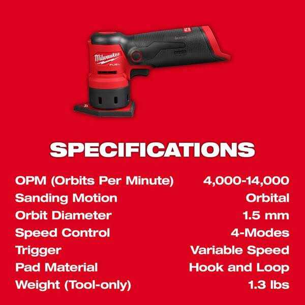 Milwaukee M12 12-Volt FUEL Lithium-Ion Cordless Orbital Detail Sander W Mesh Sanding Sheets - Image 3