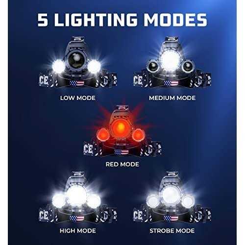DanForce Headlamp. USB Rechargeable LED Head Lamp. Ultra Bright CREE 1080 Lumen Headlamp Flashlight + Red Light. HeadLamps for Adults - Image 4