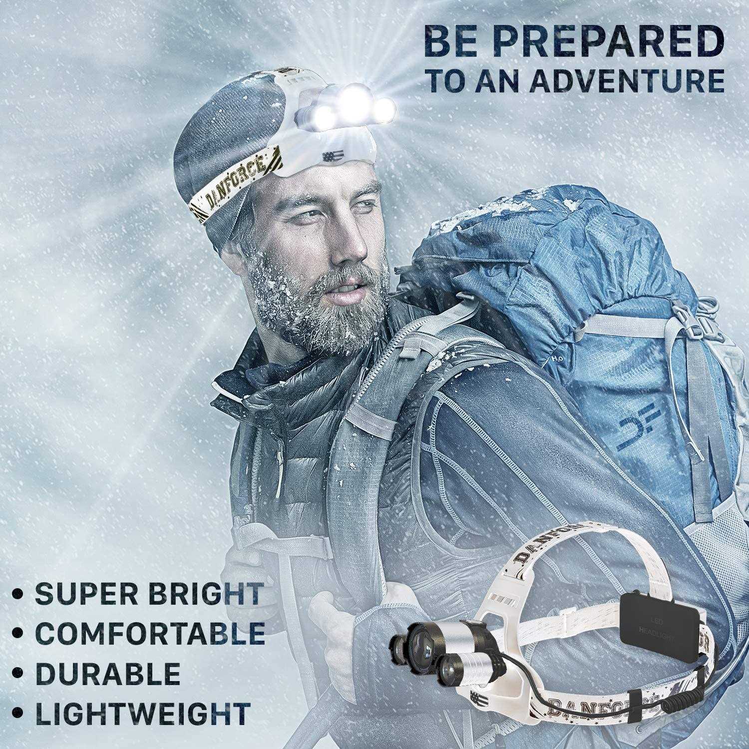 DanForce Headlamp. USB Rechargeable LED Head Lamp. Ultra Bright CREE 1080 Lumen Headlamp Flashlight + Red Light. HeadLamps for Adults - Image 3