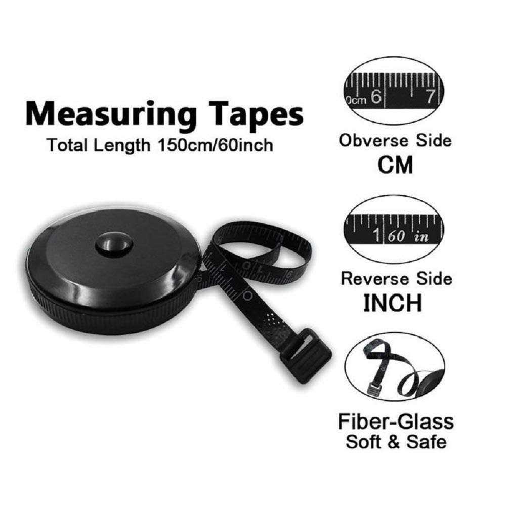GDMINLO Soft Tape Measure Retractable Measuring for Body Fabric Sewing Tailor Cloth Knitting Craft Weight Loss Measurements Retractable Black Dual - Image 3