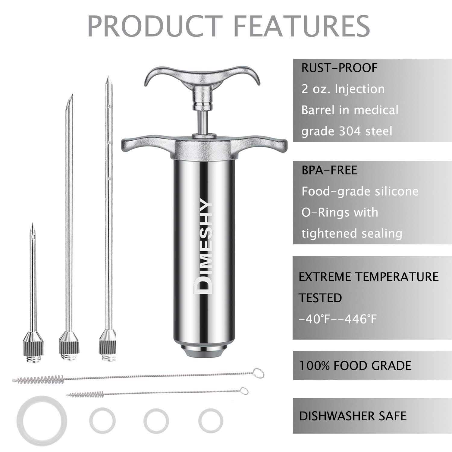 Heavy duty 304 Stainless Steel Meat Injector Kit with 2 oz Large Capacity Barrel with 3 commercial Marinade Needles - Image 5