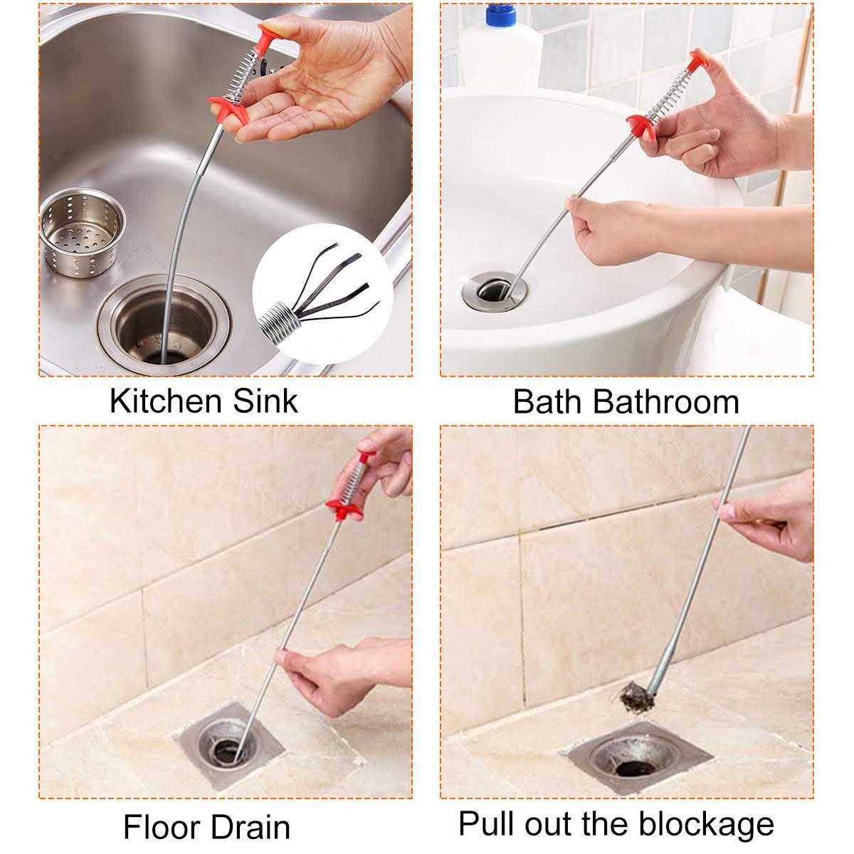 Forliver Snake Drain Hair Drain Clog Remover Cleaning Tool Pipe Snake Shower Drain with 25 Inch 3 Packs Plastic sink Snake & 1 Pack Drain Relief - Image 5