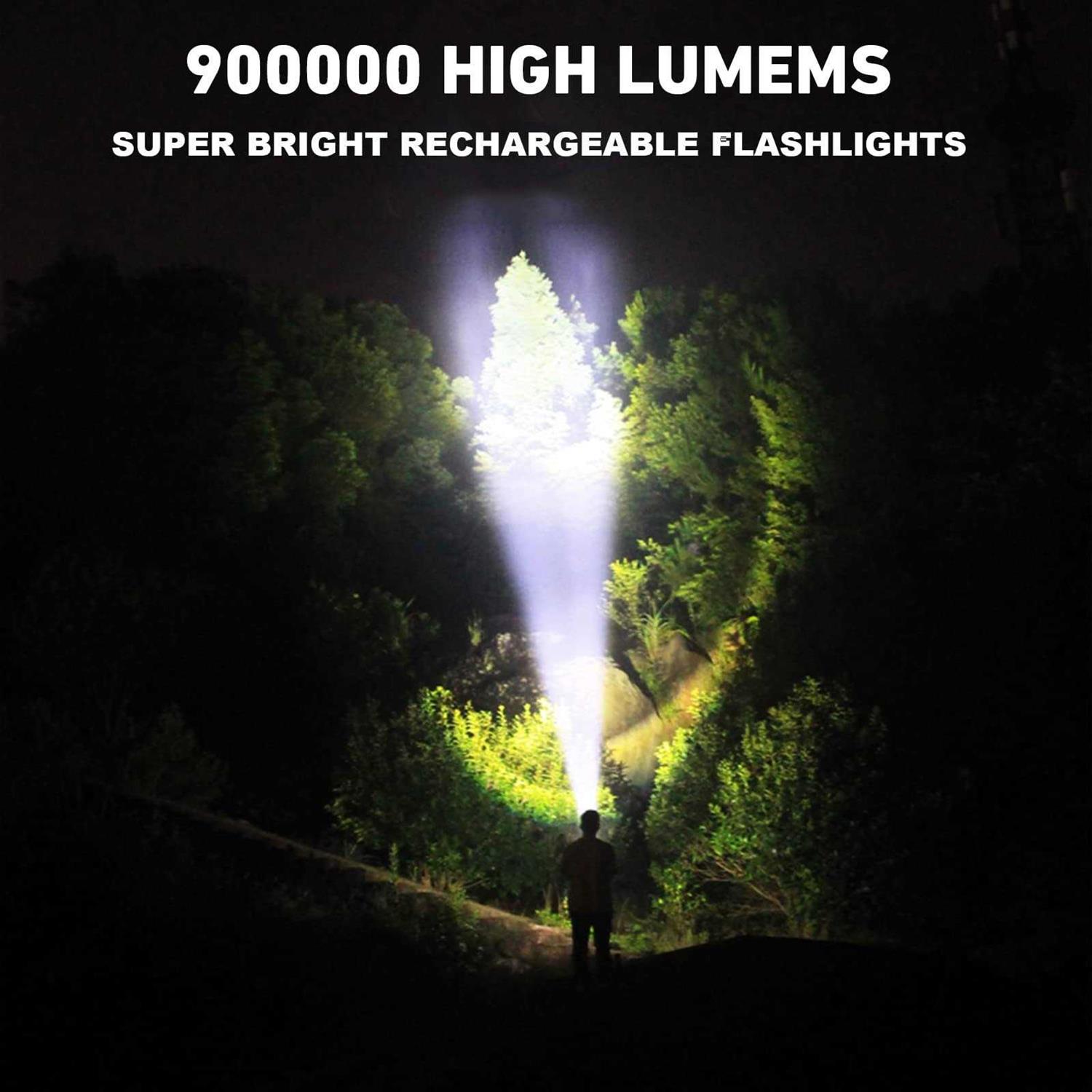 MILAOSHU Rechargeable Flashlights 900,000 High Lumens 2 Pack 12 Hours Powerful LED Flash Light with 3 Modes - Image 3