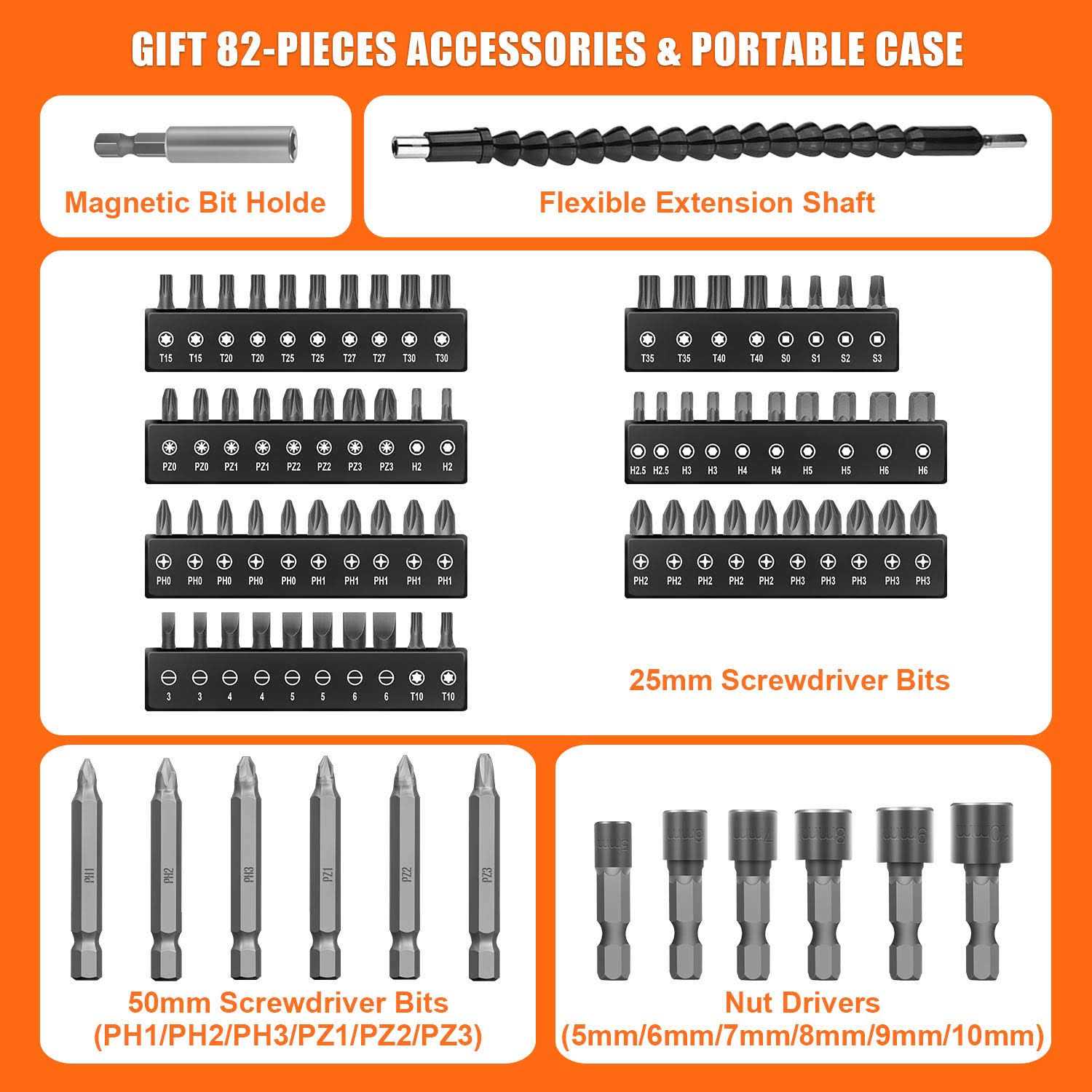 Enertwist 8V Cordless Electric Screwdriver 10Nm Max Rechargeable Screwdriver Set Charger and Accessory Kit in Carrying Case - Image 3