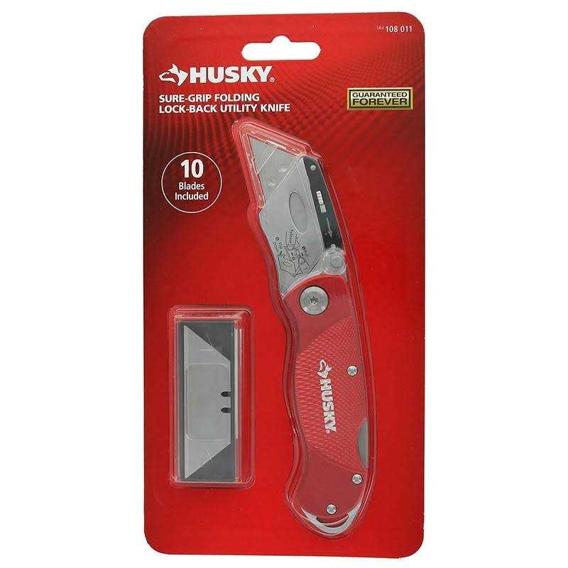 Husky 21113 Folding Sure-Grip Lock Back Utility Knife w/ 10 Disposable Blades Included - Image 4