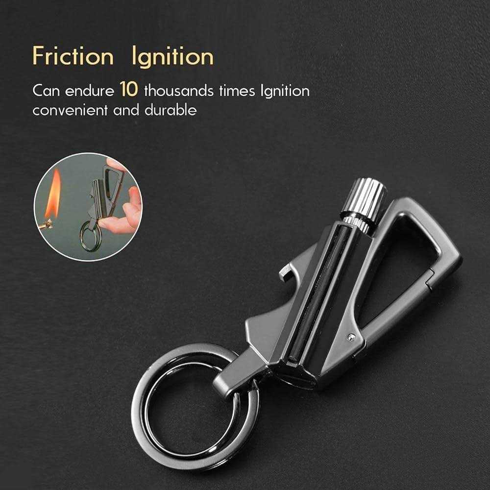Multi-Function Keychain with Flint Metal Match Starter and Bottle Opener, Kerosene Rechargeable Lighter, Suitable As Gift Ideas and Emergency Rescue - Image 5