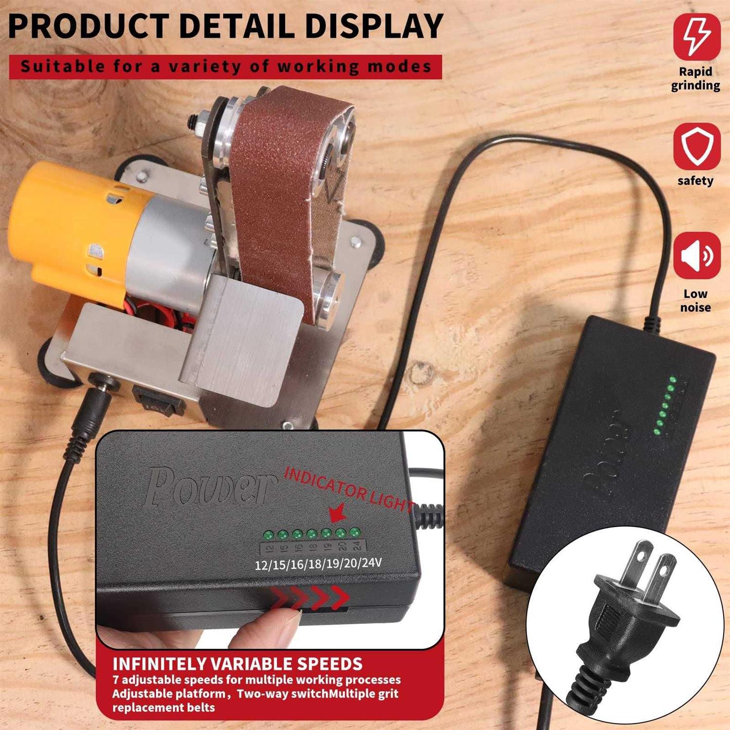 Electric Belt-Sander Adjustable Polishing-Grinding Sharpener SI FNAG 7 Speed Mini Power Sanding Machine Bench Grinder Sanders 13x1.2inch For Knife - Image 5