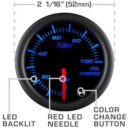 GlowShift 7 Color 100 PSI Pressure Gauge Kit Includes Electronic Sensor - Image 3