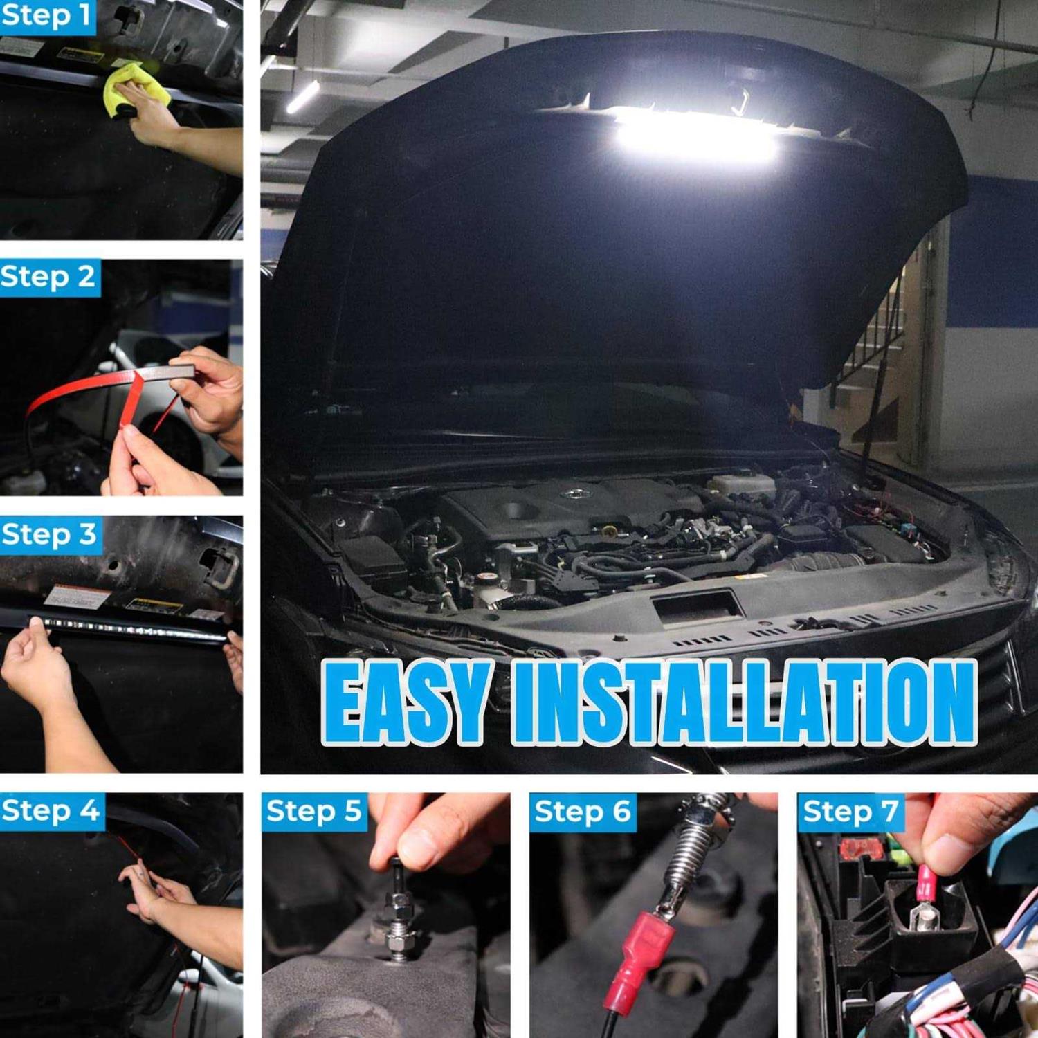 GreceYou Under Hood LED Light Kit Waterproof 12V Car LED Lights Bars Car Hood Work Inspection Lights Underhood Work Light Kit with Automatic On/Off - Image 3
