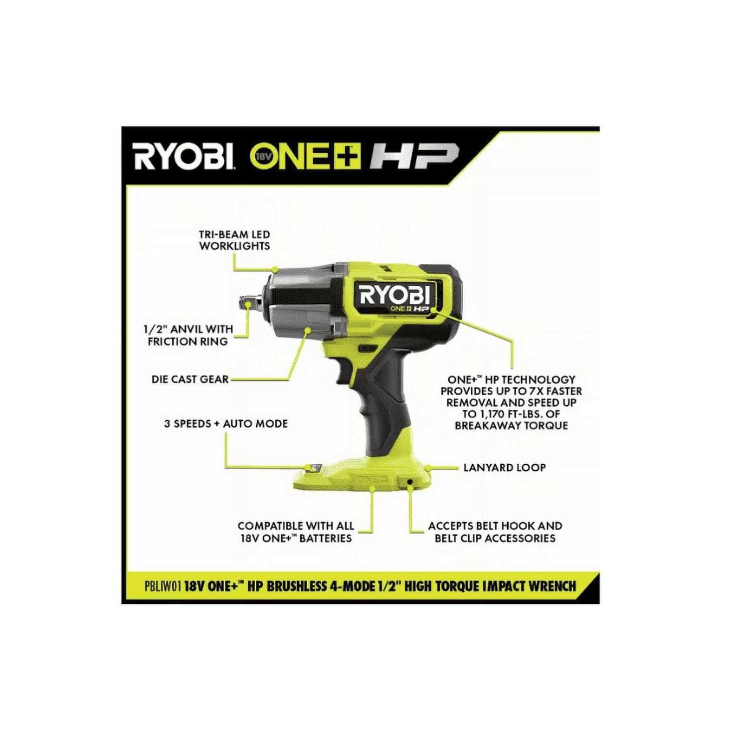 RYOBI ONE+ 18V Brushless Cordless 4-Mode 1/2 in. Impact Wrench Kit with 4.0 Battery and Charger - Image 4
